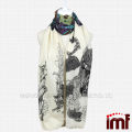 Ethnic Peacock Feather 100% Wool Printed Scarf